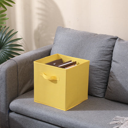 Yellow Storage Cub Box on a Grey Sofa