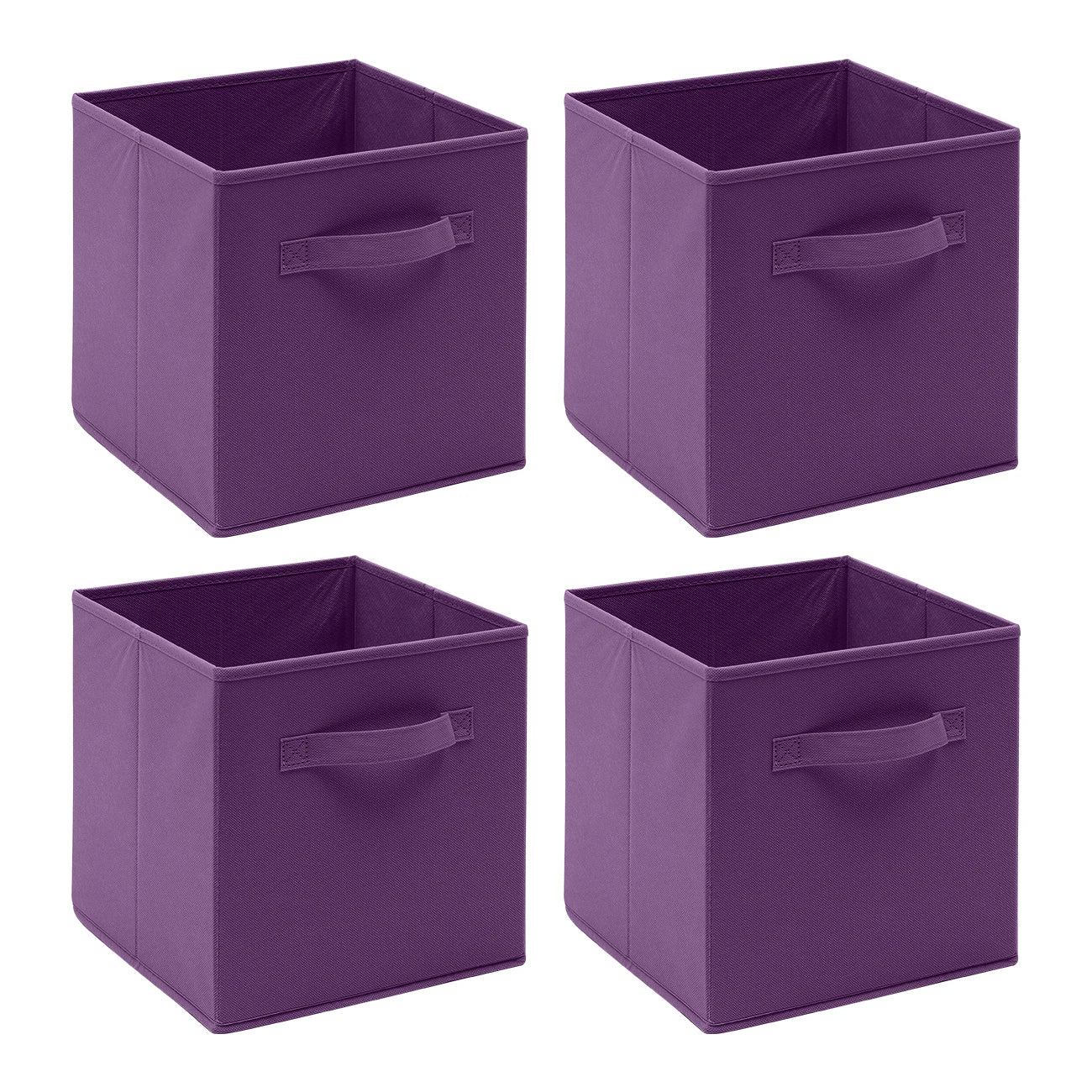 Four purple storage cubes with handles on a white background