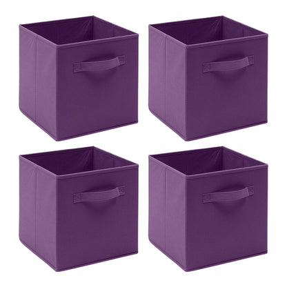 Four purple storage cubes with handles on a white background