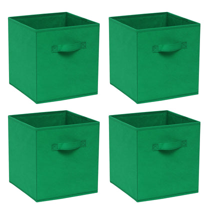 Four green storage cubes with handles on a white background