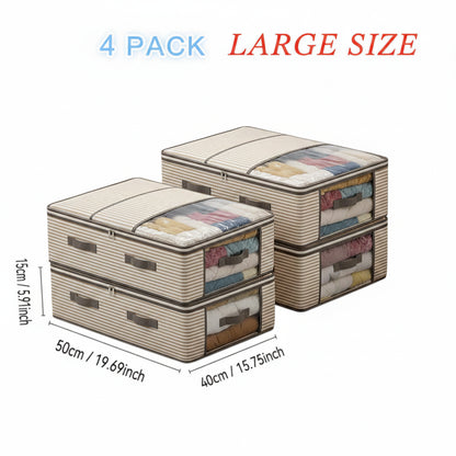 Three striped storage ottomans with built-in handles, shown with dimension labels indicating 50cm x 40cm x 15cm, with text '4pcs L-1' at the top on a white background.