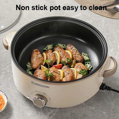 Non-stick pot with food inside on a gray surface, featuring the Rungausen brand.