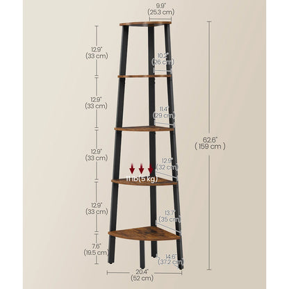 Measurement chart of a wooden ladder shelf with dimensions on a beige background