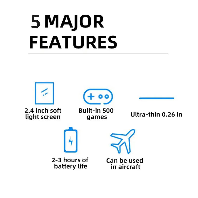 List of 5 major features with icons and text on a white background