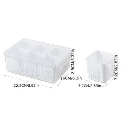 Two white rectangular baskets with dimensions indicated on a white background