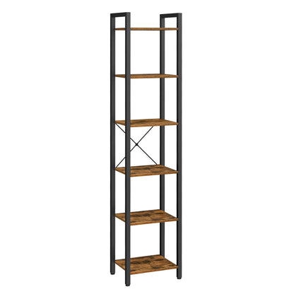 Tall bookshelf with five shelves on a white background