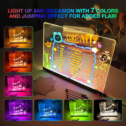 Light-up display with colorful text and graphics, featuring multiple color options and a jumping effect.