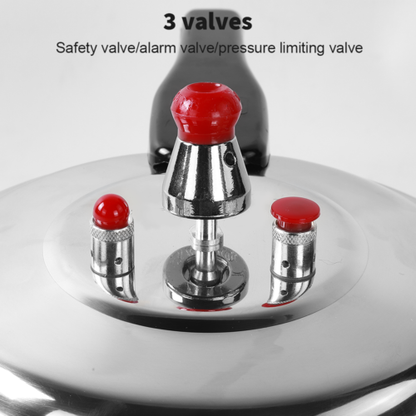 Three valve system with red caps on a metallic surface