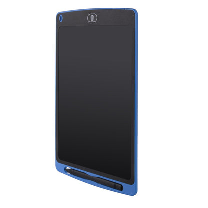 Black digital tablet with blue casing on a white background