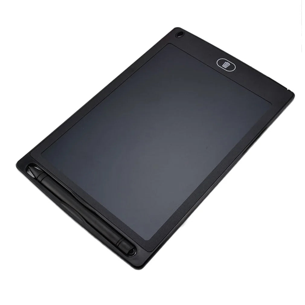 Black electronic writing pad on a white background