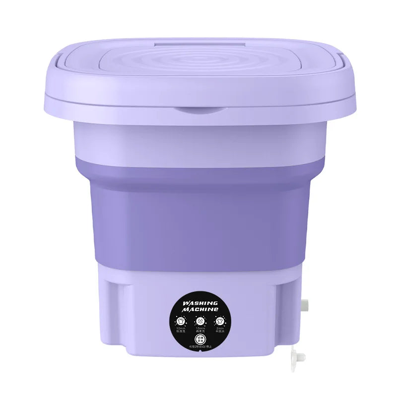 Purple portable washing machine on a white background
