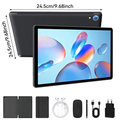 10.1 Inch Android 16 Tablet 128GB 30GB Set Keyboard Mouse Stylus Bundle Black