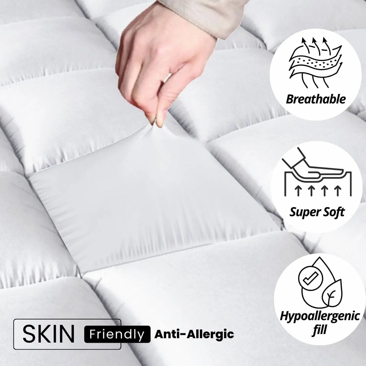 Hotel Collection Mattress Topper 10cm Microfibre Super Soft Box Stitched White