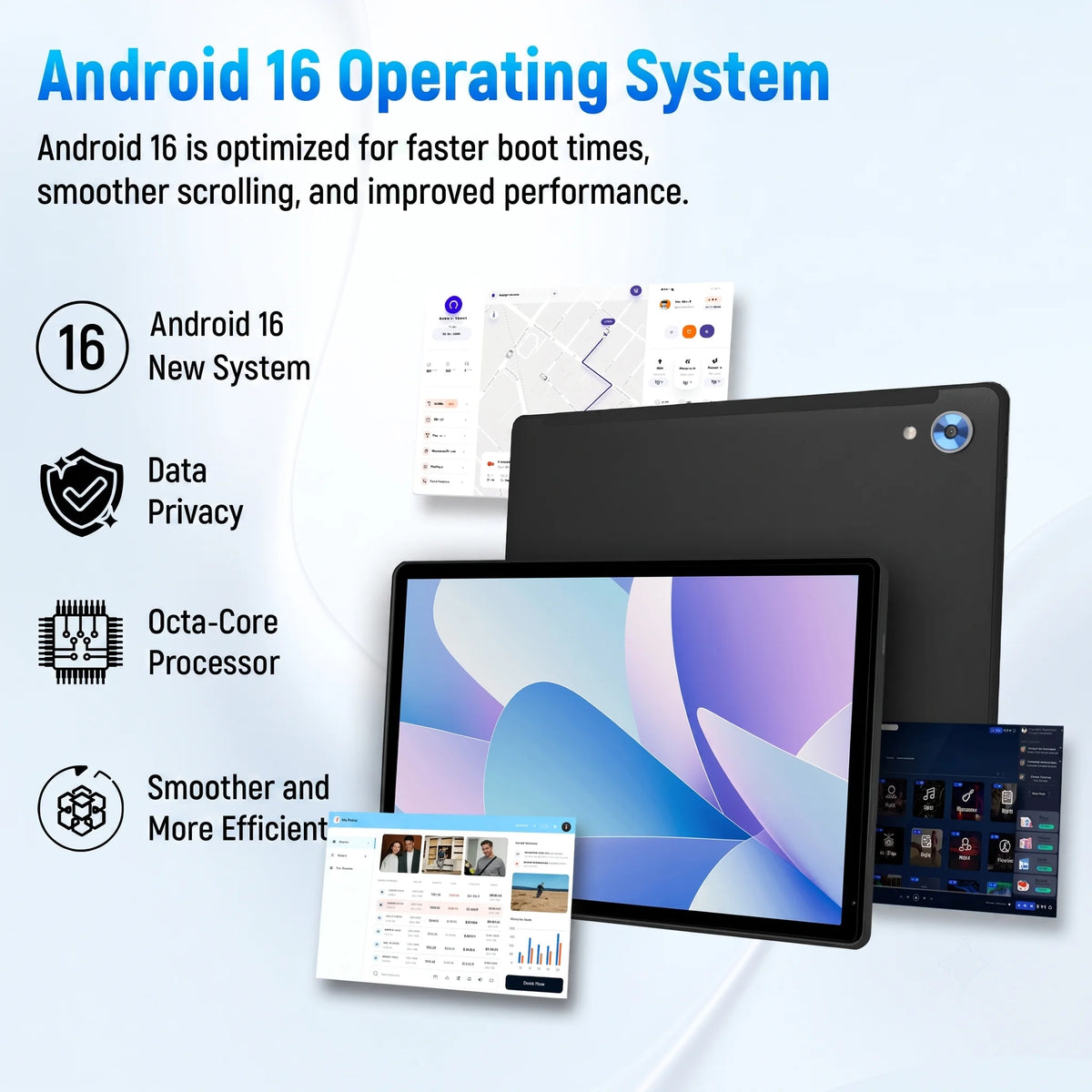 10.1 Inch Android 16 Tablet 128GB 30GB Set Keyboard Mouse Stylus Bundle Black