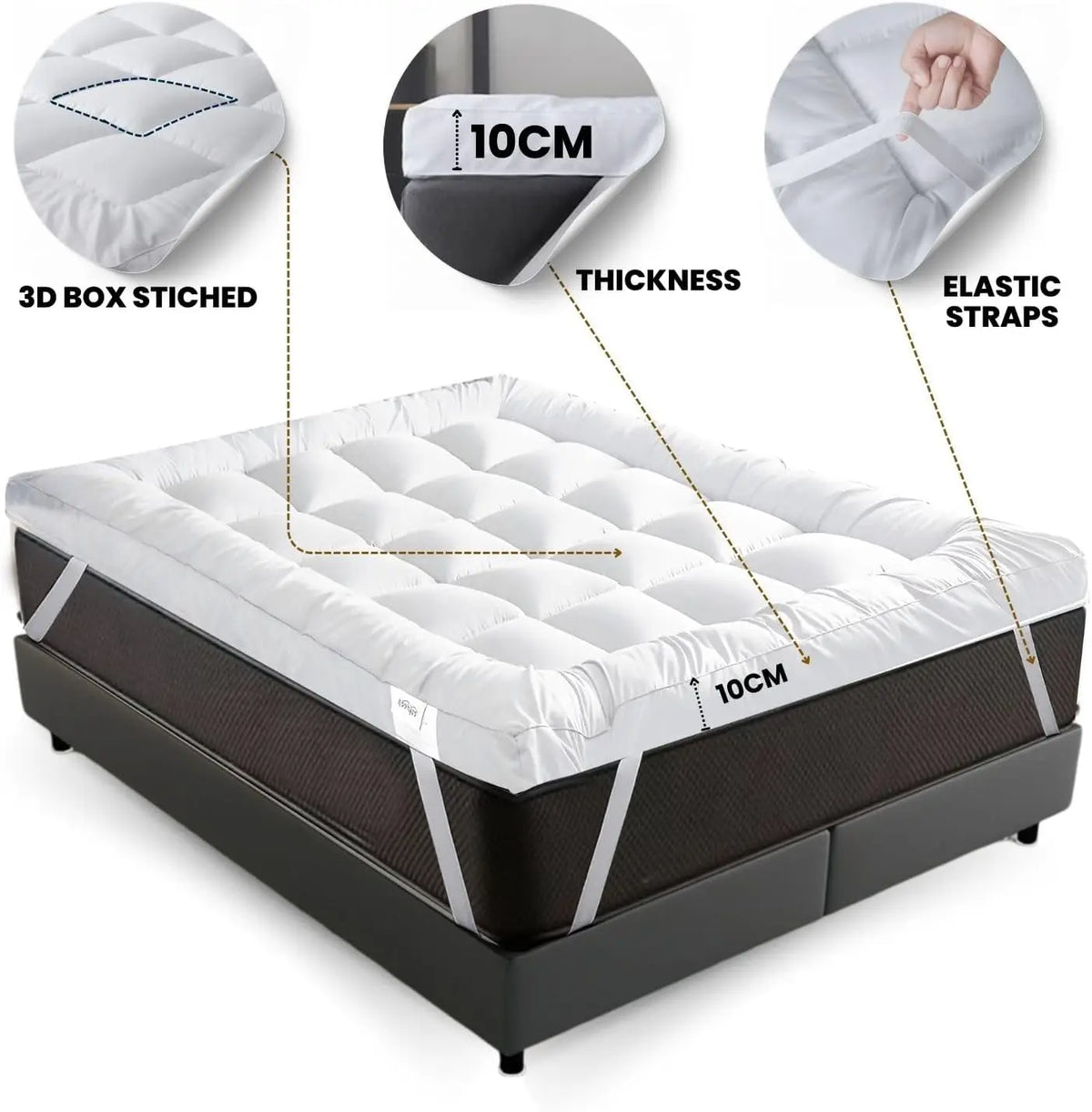 Hotel Collection Mattress Topper 10cm Microfibre Super Soft Box Stitched White