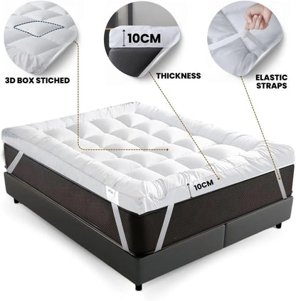 Hotel Collection Mattress Topper 10cm Microfibre Super Soft Box Stitched White