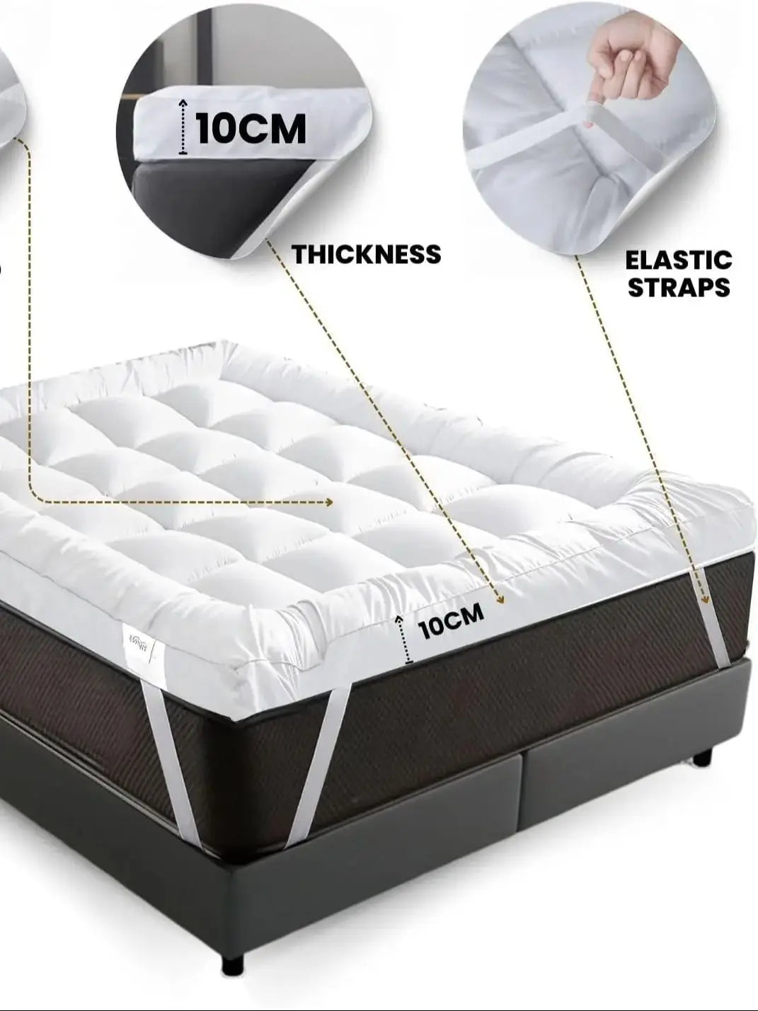 Hotel Collection Mattress Topper 10cm Microfibre Super Soft Box Stitched White