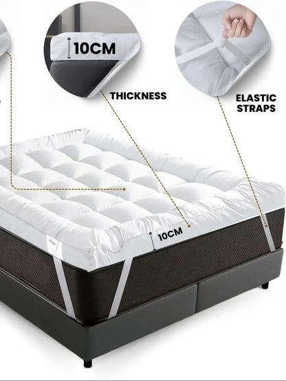 Hotel Collection Mattress Topper 10cm Microfibre Super Soft Box Stitched White