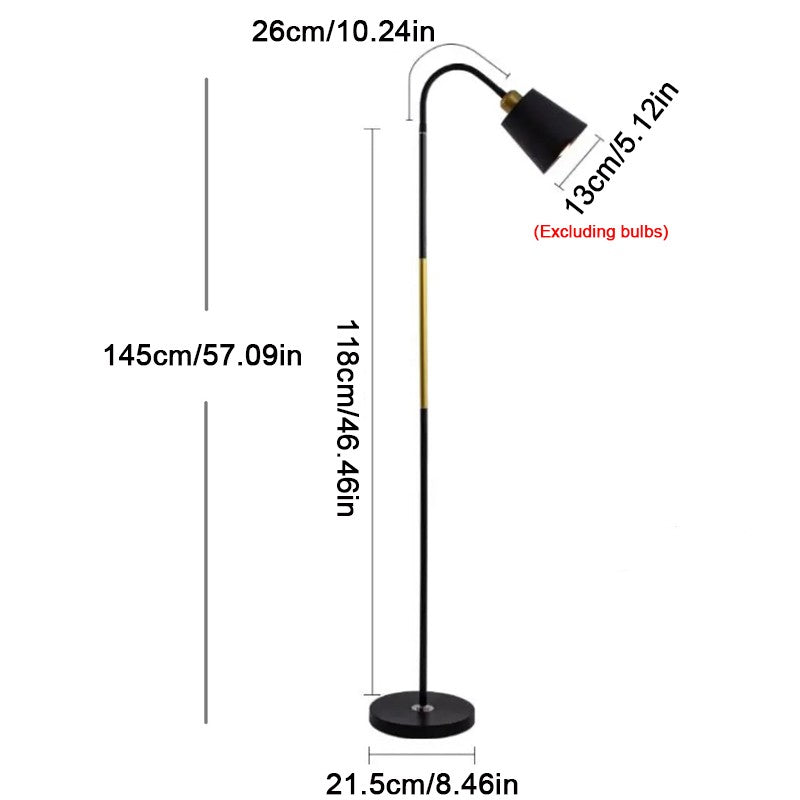 Floor lamp with dimensions labeled on a white background