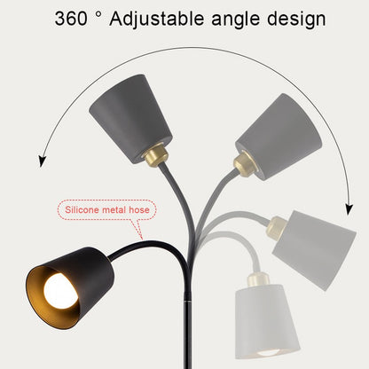 Adjustable floor lamp with three lampshades on a white background