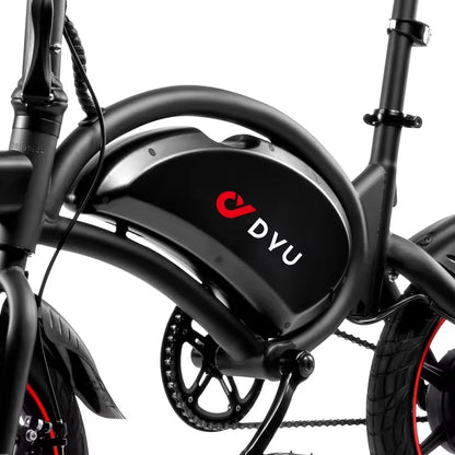 Black electric bike with 'DVU' branding on a white background