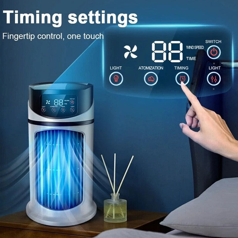 Digital humidifier with touch control panel on a blue background