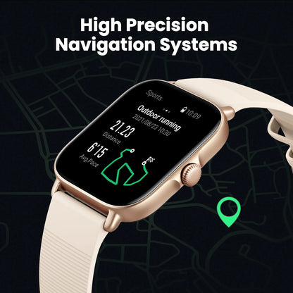 Smartwatch with a map background and 'High Precision Navigation Systems' text