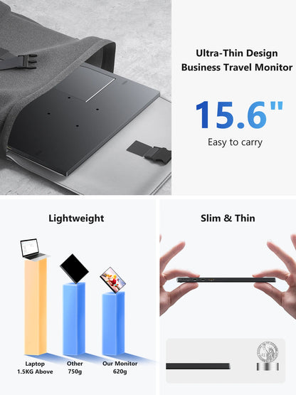15.6-inch business travel monitor with features like ultra-thin design, ease of carrying, lightweight, and slim & thin profile.