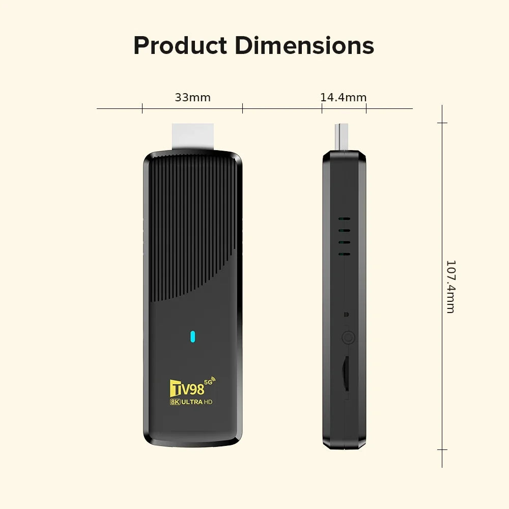 Product dimensions of a black electronic device with visible branding on a beige background