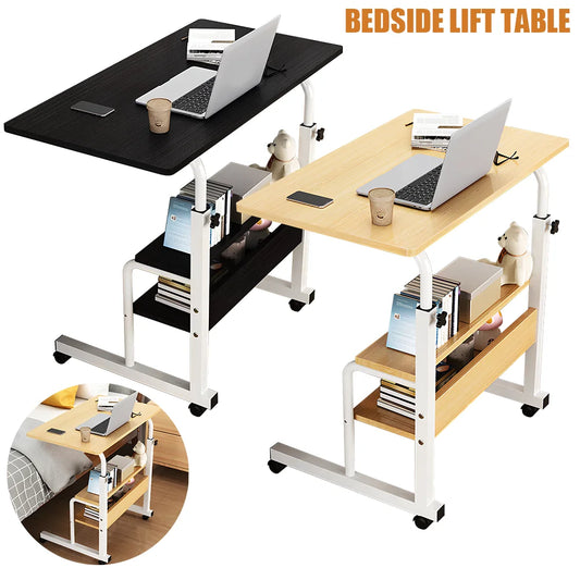 Bedside lift table with laptop on a white background