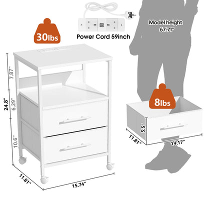 White rolling cart with dimensions, weight, power cord length, and height measurements displayed.