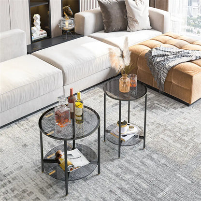 Modern living room with a sectional sofa, side tables, and decorative items.