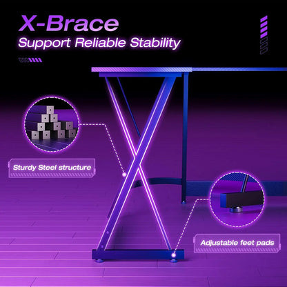 Sturdy X-Brace support structure with purple accent on a dark background
