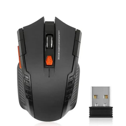 Black gaming mouse with USB receiver on a white background