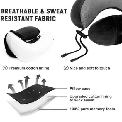Ergonomic pillow with features highlighted on a white background