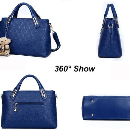 Blue handbag shown from multiple angles with a '360° Show' text.