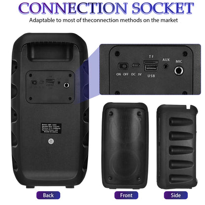 Black speaker with connection socket details on a white background