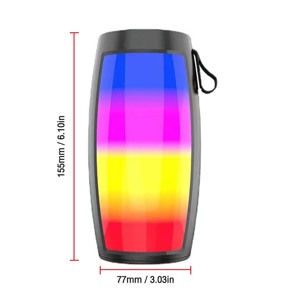 Colorful cylindrical object with gradient colors and measurements on a white background