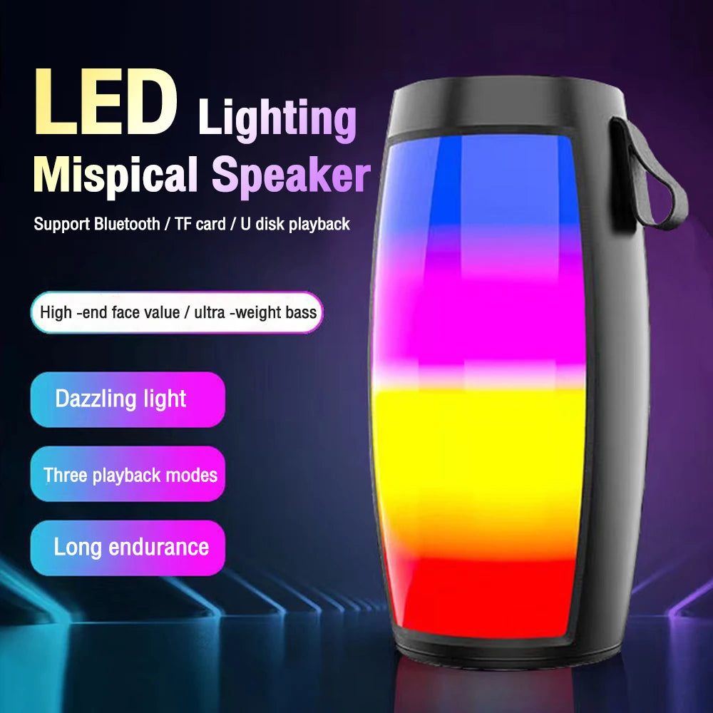 LED lighting speaker with colorful gradient design on a dark background