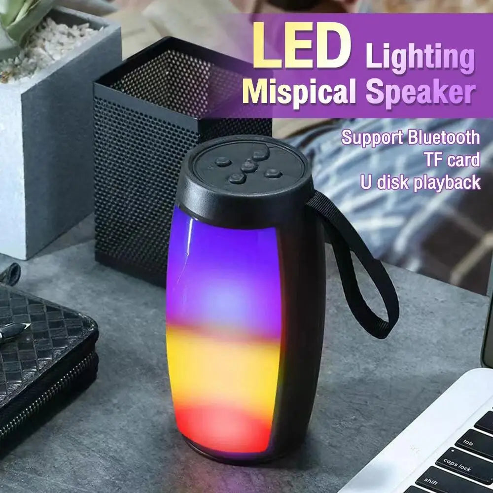 LED lighting speaker with colorful display on a desk
