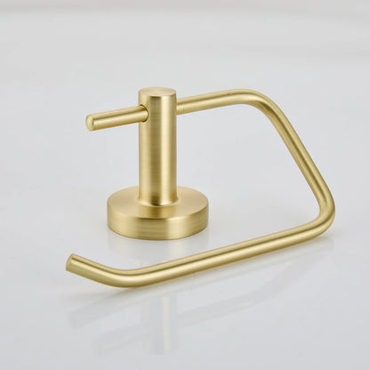 Gold toilet paper holder on a light gray background