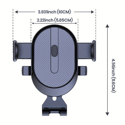 Dimensions of a car phone holder with measurements in inches and centimeters.