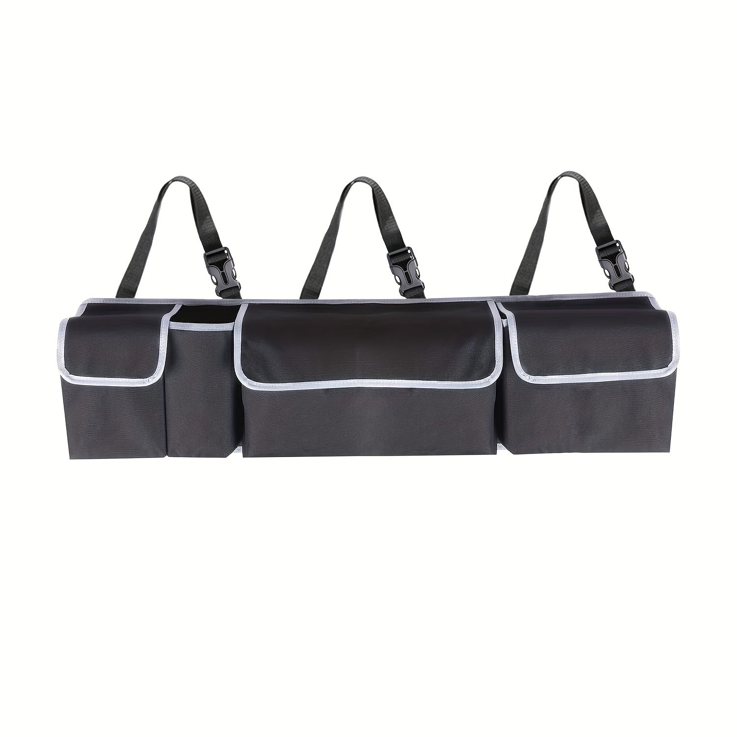 Black car organizer with three compartments on a white background