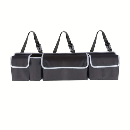 Black car organizer with three compartments on a white background