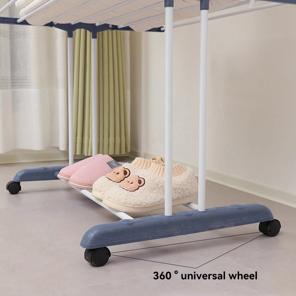 Closet organizer with wheels on a neutral background