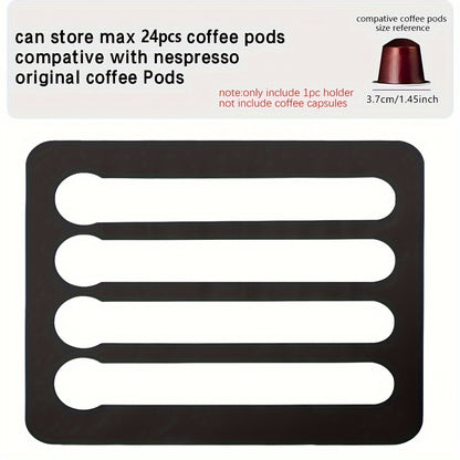 Coffee pod holder compatible with Nespresso pods on a white background