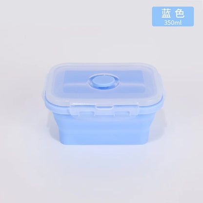 Blue silicone container with lid on a light gray background