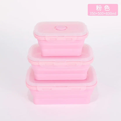 Set of pink silicone containers with different capacities on a white background