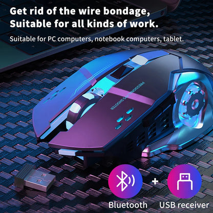 Gaming mouse with Bluetooth and USB receiver on a keyboard, suitable for PC and notebook computers.