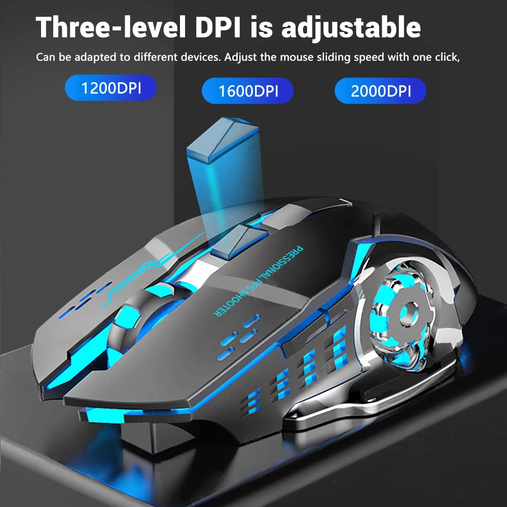 Gaming mouse with adjustable DPI options on a dark background